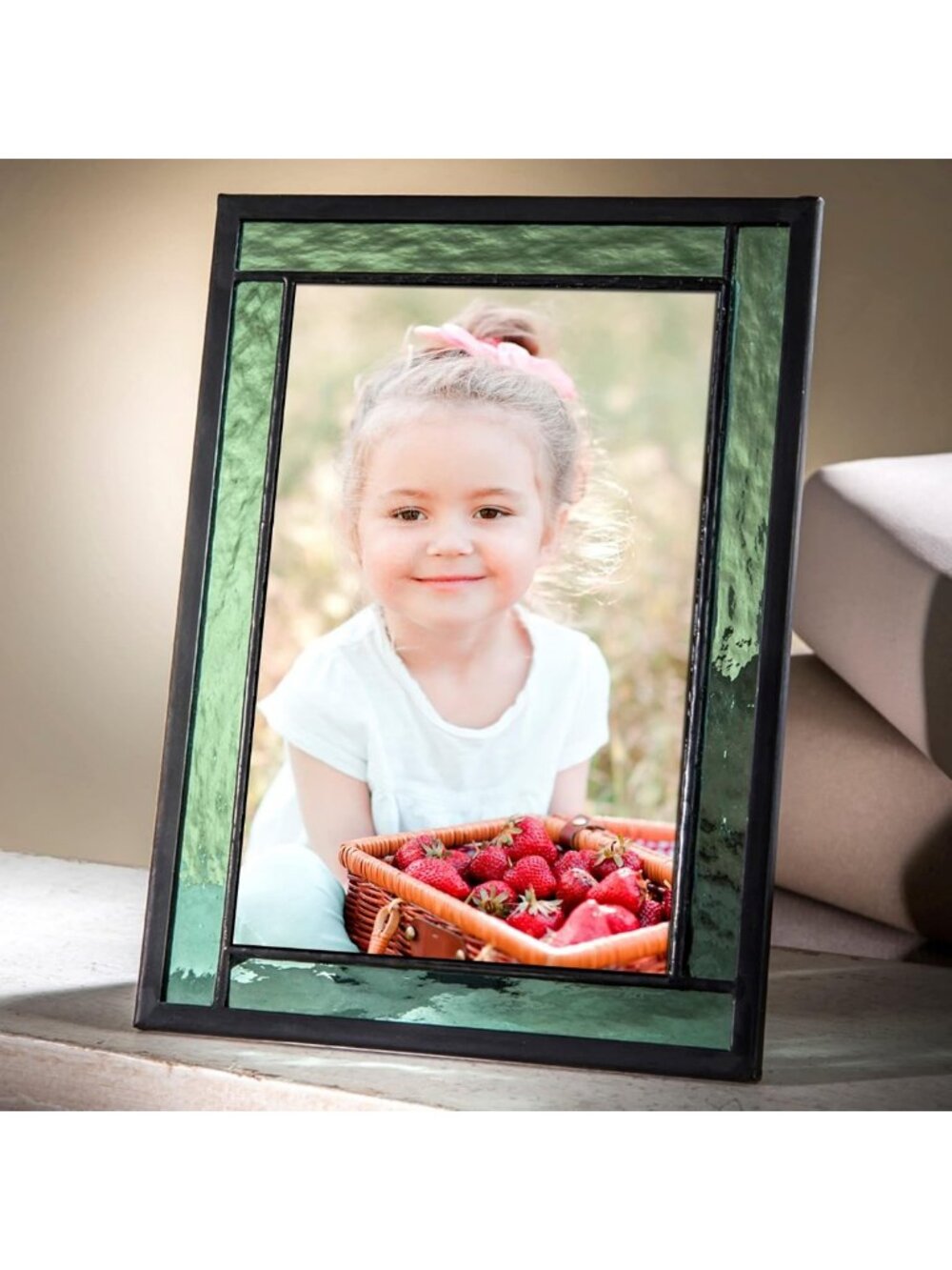 Sage Green Stained Glass Picture Frame 4x6 with Easel Back | Ripple Texture Home